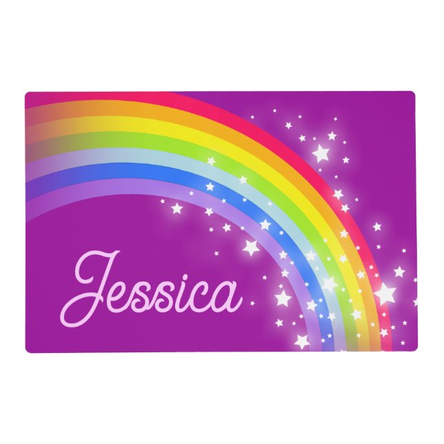 Rainbow purple pink custom name placemat (Front)