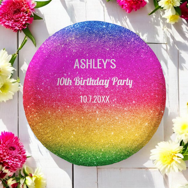 Rainbow Purple Yellow Sparkle Birthday Party Paper Bowls (Creator Uploaded)