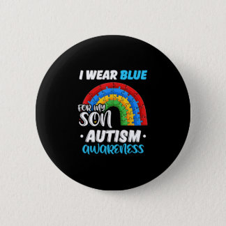 rainbow puzzle Autism I Wear Blue For Son Autism Button