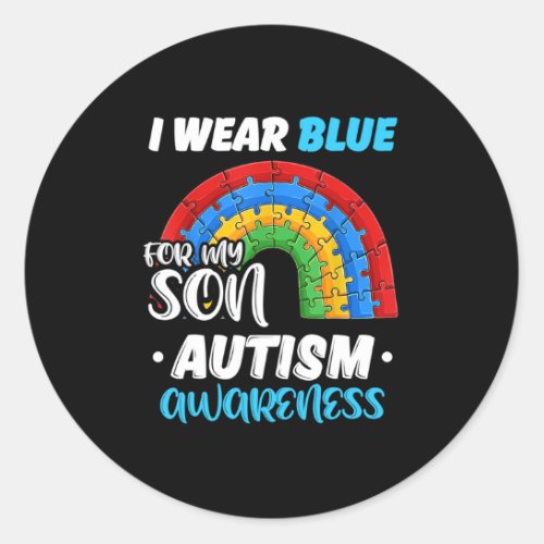 rainbow puzzle Autism I Wear Blue For Son Autism Classic Round Sticker