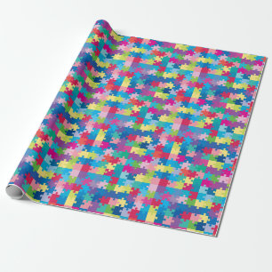 Rainbow Puzzle Pattern Autism Awareness Wrapping Paper
