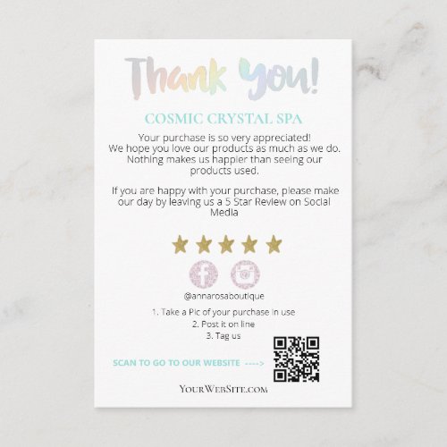  Rainbow QR AP8 THANK YOU Gold Star Review Enclosure Card