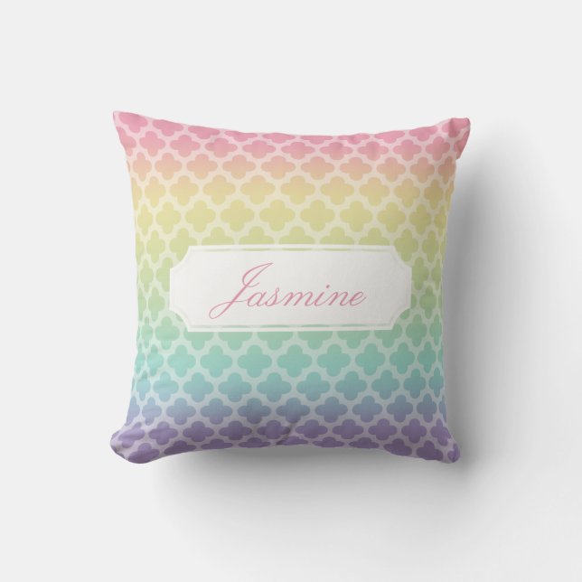 Rainbow Quatrefoil Personalized Pillow (Front)