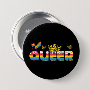 Rainbow Queer Crown with Flag and Butterflies Button