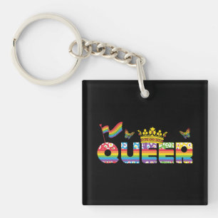 Rainbow Queer Crown with Flag and Butterflies Keychain