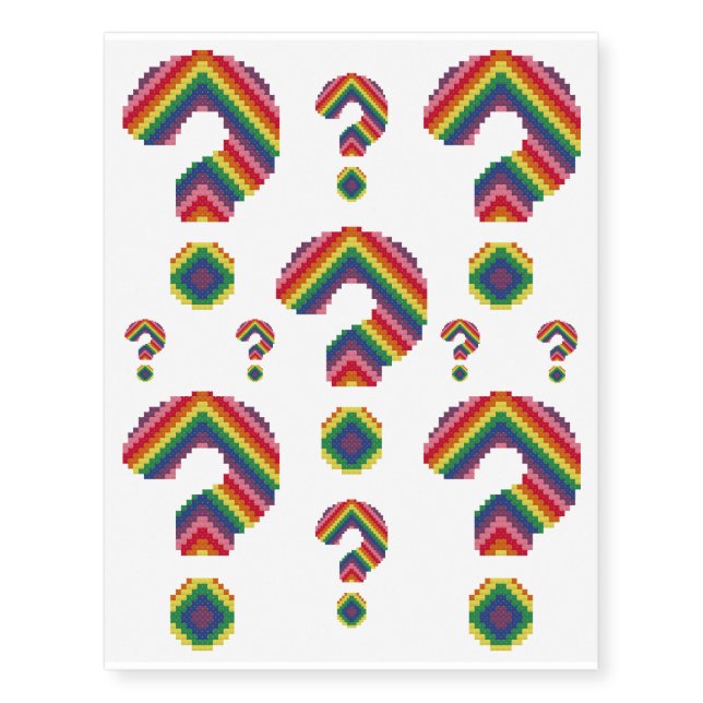 Rainbow Question Mark Temporary Tattoos (Front)