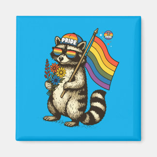Rainbow Raccoon Flower Parade Cute Animal Magnet