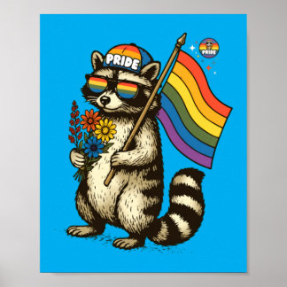 Rainbow Raccoon Flower Parade Cute Animal Poster