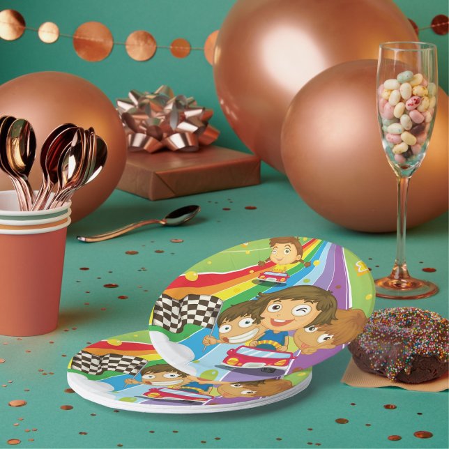 Rainbow Race Track Kids Paper Plates (Creator Uploaded)