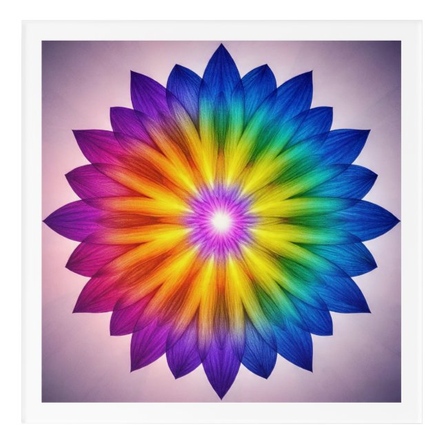 "Rainbow Radiant Mandala – Vibrant Sacred Geometry Acrylic Print (Front)