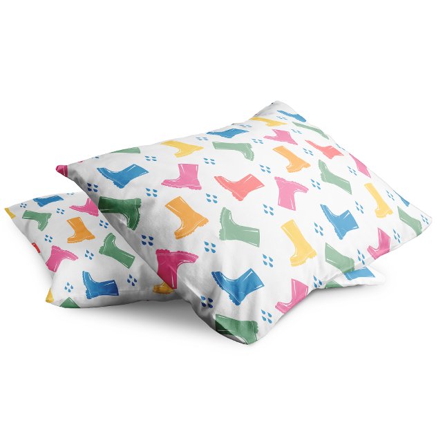 Rainbow Rain Boots Rainy Day Parade Collection Pillow Case (Creator Uploaded)