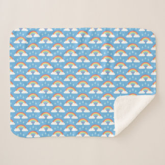 Rainbow Rain Clouds on Blue  Sherpa Blanket