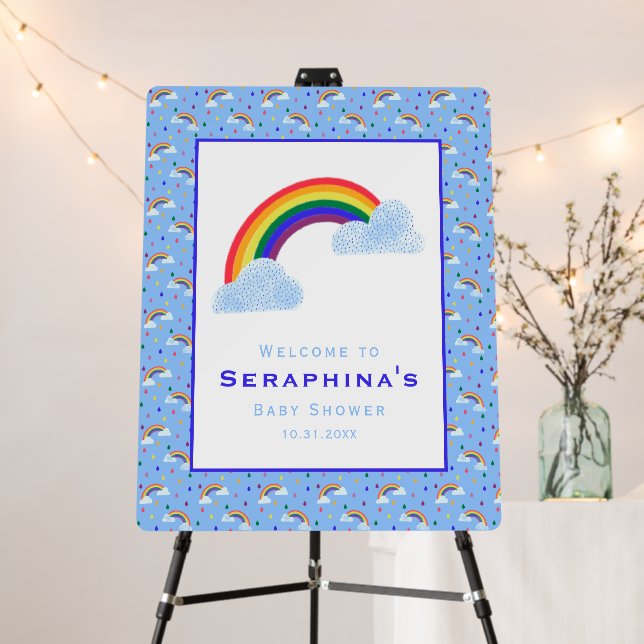 Rainbow Rain Storm Blue Sky Baby Shower Foam Board (In Situ (Stand))