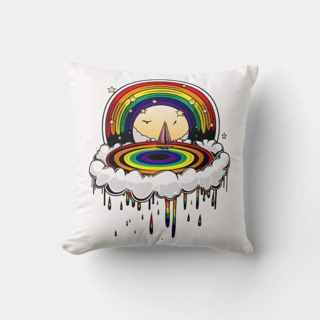 Rainbow Rain Throw Pillow (Front)