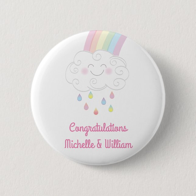 Rainbow Raindrop Baby Shower Sprinkle Button (Front)