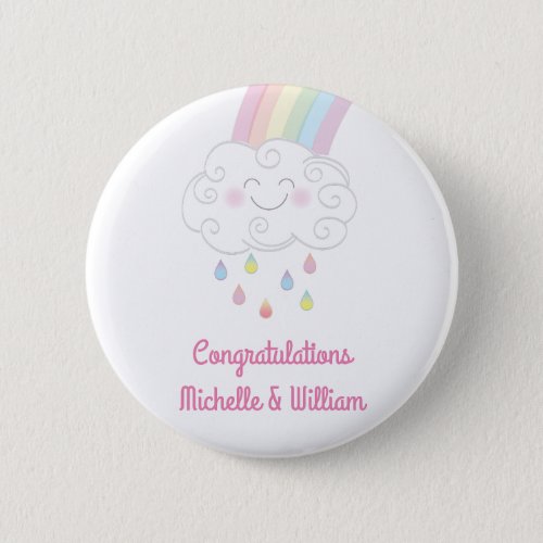 Rainbow Raindrop Baby Shower Sprinkle Button