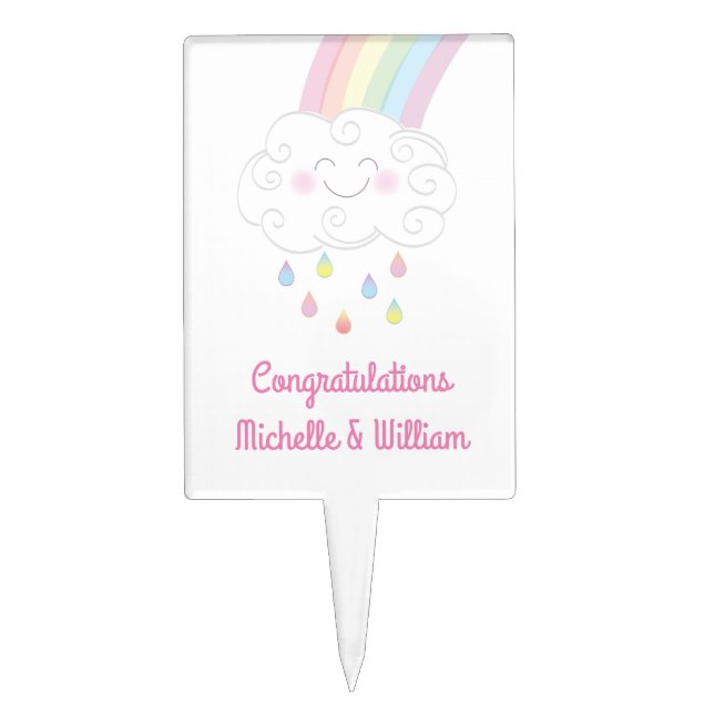 Rainbow Raindrop Baby Shower Sprinkle Cake Topper (Front)