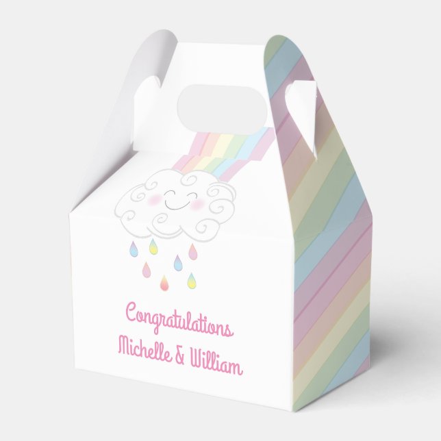 Rainbow Raindrop Baby Shower Sprinkle Favor Boxes (Front Side)
