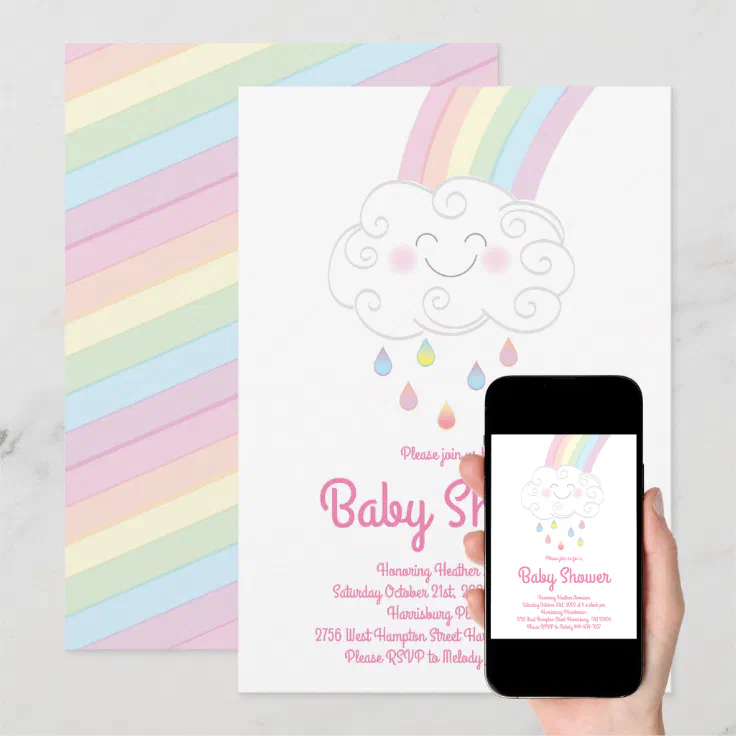 Rainbow Raindrop Baby Shower Sprinkle Invitation | Zazzle