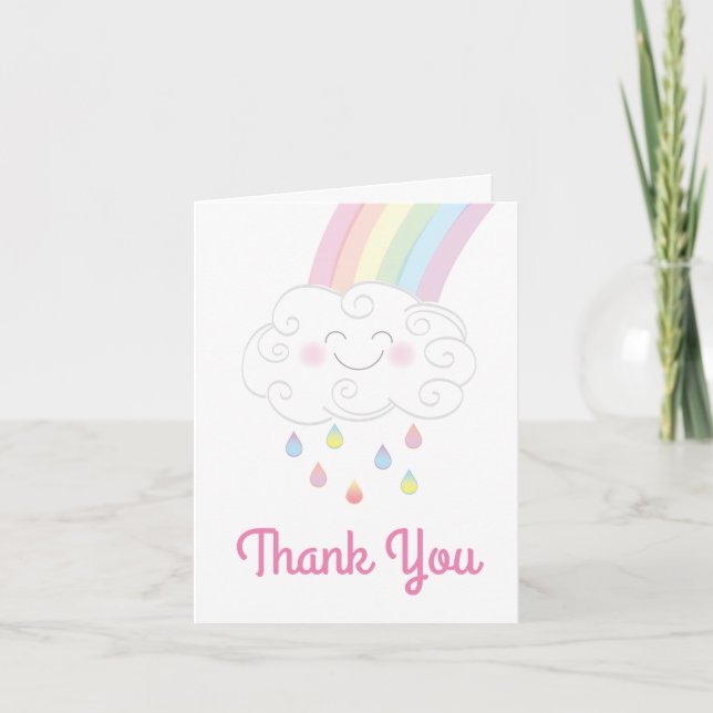 Rainbow Raindrop Baby Shower Sprinkle Letterpress Thank You Card (Front)