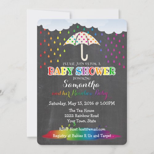 Rainbow Raindrops Baby Shower Invitation