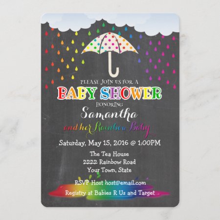 Rainbow Raindrops Baby Shower Invitation