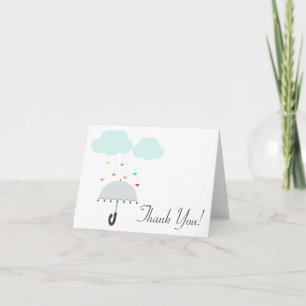 Rainbow Raindrops Gray Umbrella Shower Thank You Card