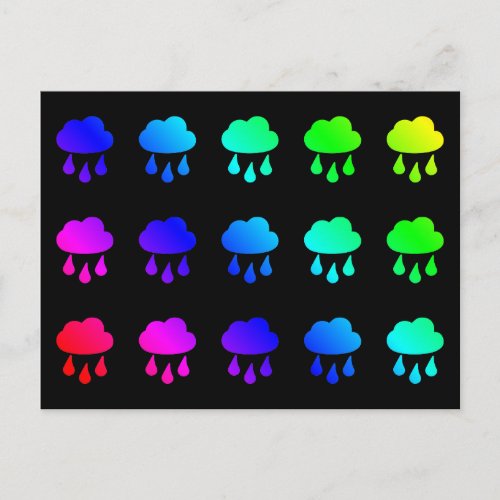 Rainbow Rainy Clouds Colorful Multicolor Rain Drop Postcard