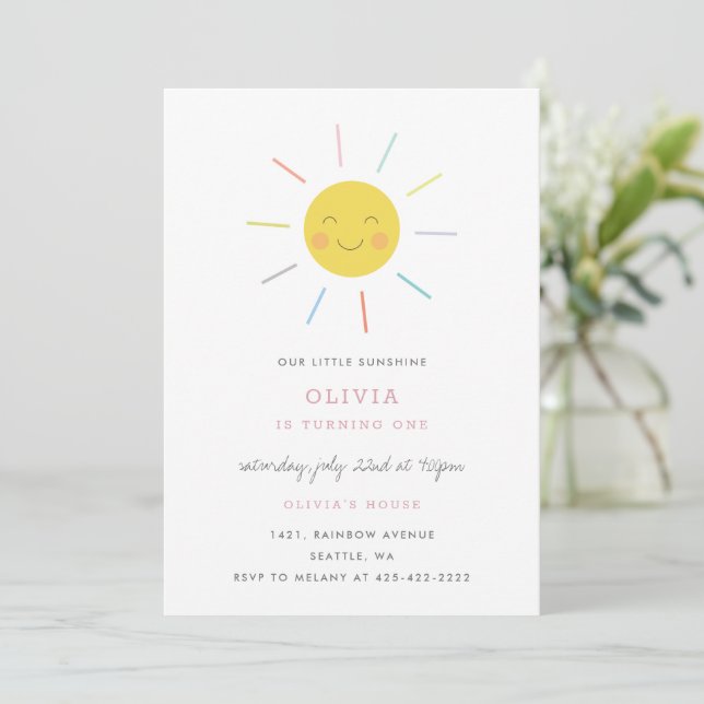 Rainbow Rays Kid's birthday party sunshine Invitation (Standing Front)