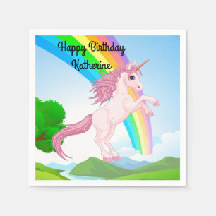 Rainbow & Rearing Unicorn Girl's Birthday Party Napkins