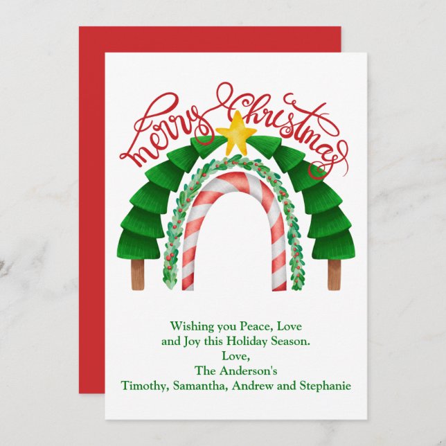  Rainbow Red Green Christmas Trees Candy Canes  Holiday Card (Front/Back)