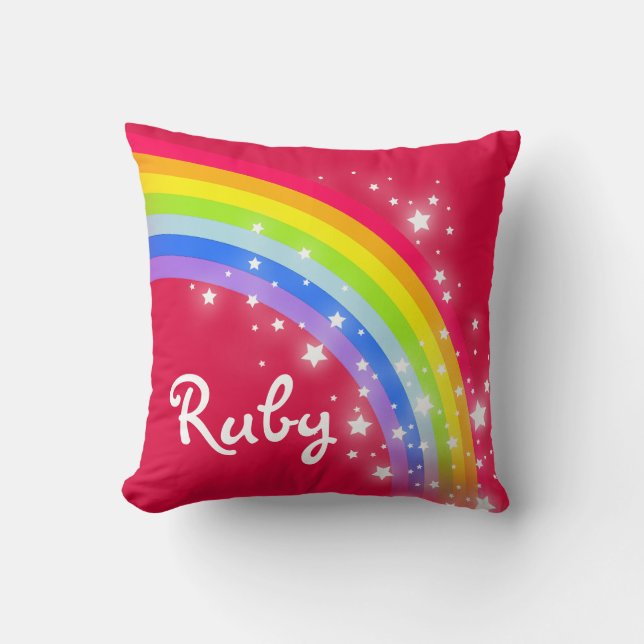 Rainbow red sky girls custom name throw pillow (Front)
