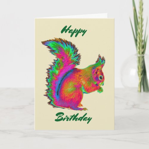 Rainbow Red Squirrel Happy Birthday Card