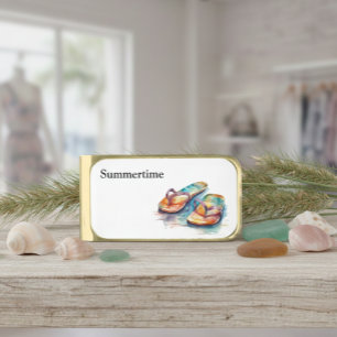 Rainbow Reef Flip Flops, custom Gold Finish Money Clip