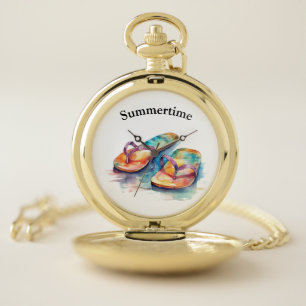 Rainbow Reef Flip Flops, custom Pocket Watch