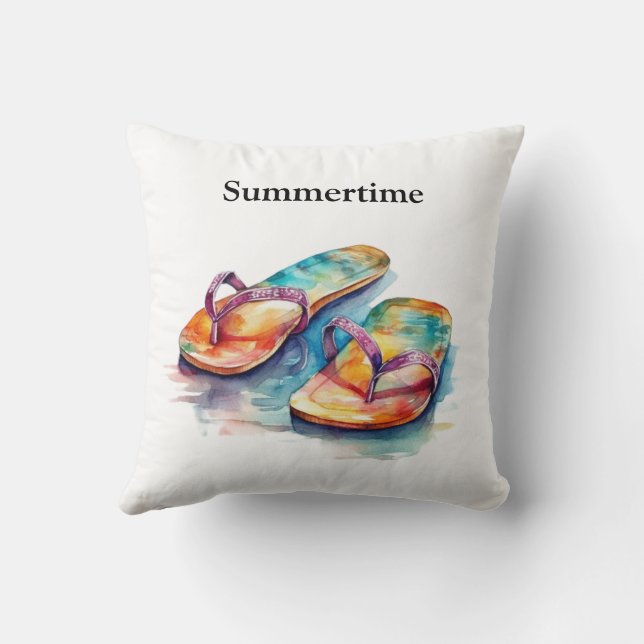 Rainbow Reef Flip Flops, custom Throw Pillow (Back)
