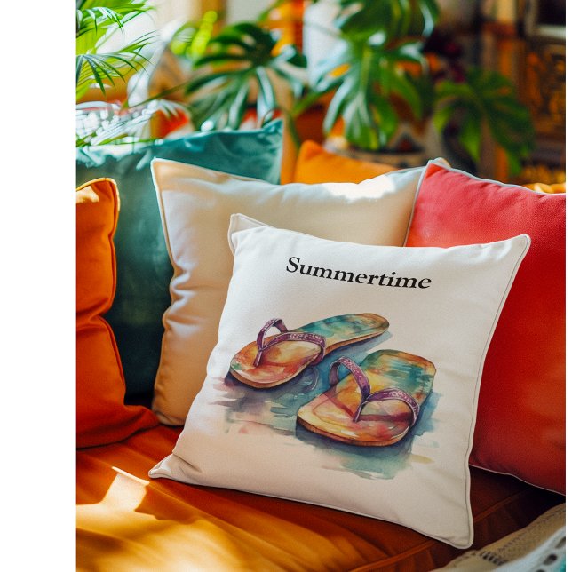 Rainbow Reef Flip Flops, custom Throw Pillow (Creator Uploaded)