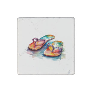 Rainbow Reef Flip Flops Stone Magnet