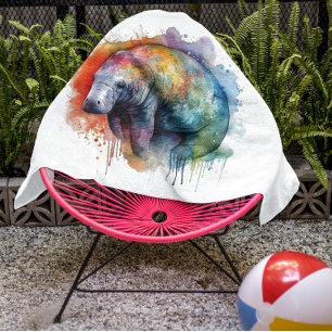 Rainbow Reef Manatee, custom Bath Towel