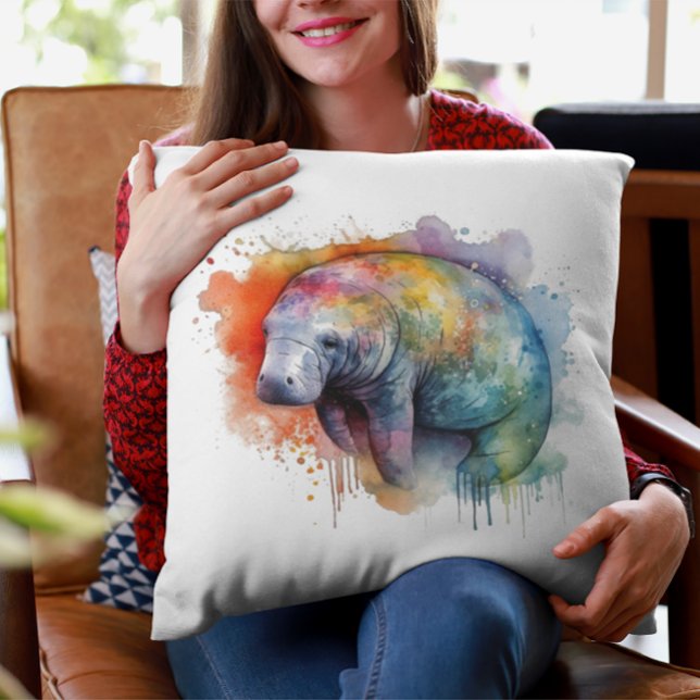 Rainbow Reef Manatee Throw Pillow (Creator Uploaded)