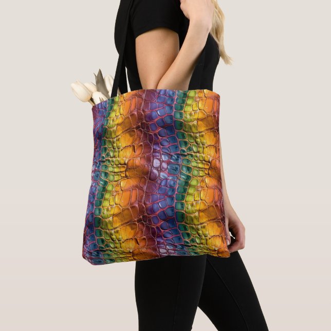 Rainbow Reptile Leather Tote Bag (Close Up)