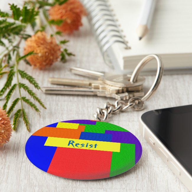 Rainbow Resist Patchwork Quilt Design Keychain
