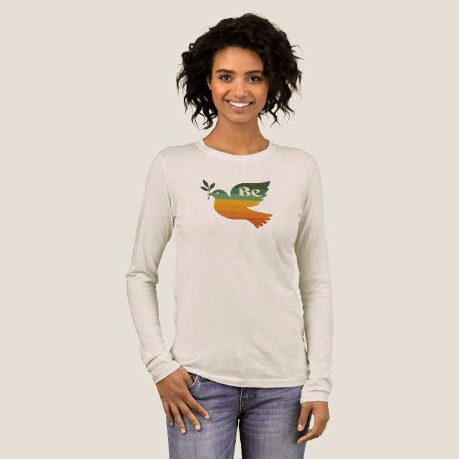 Rainbow Retro Be Peace Dove Long Sleeve Tshirt (Full Front)