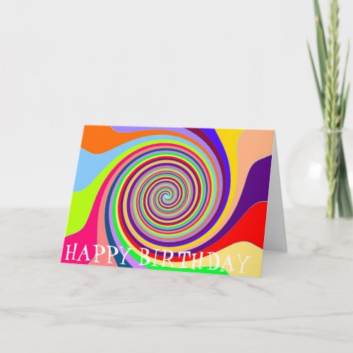 Rainbow retro birthday psychedelic candy swirl card