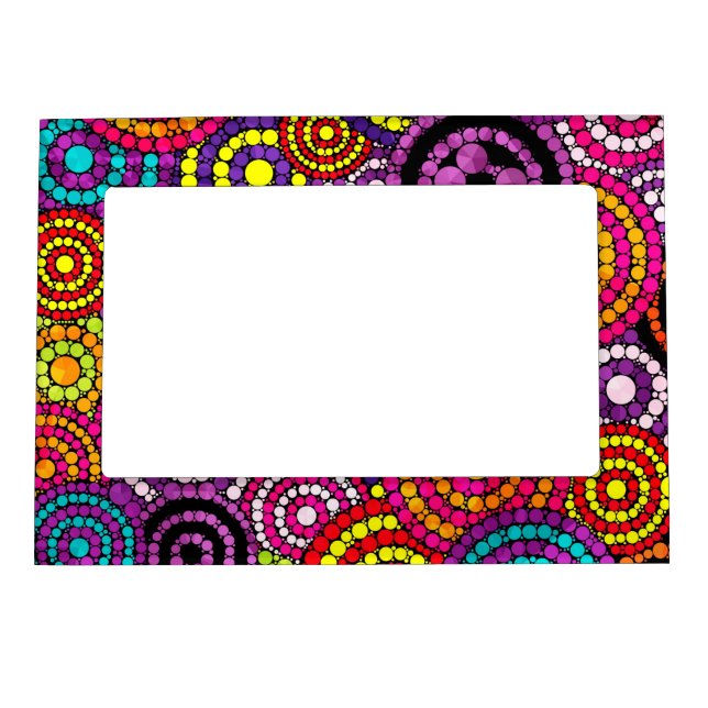 Rainbow Retro Bling Abstract Pattern Magnetic Picture Frame (Front)