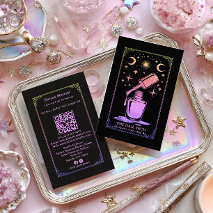 Rainbow Retro Celestial Tarot Nail artist QR Code Business Card