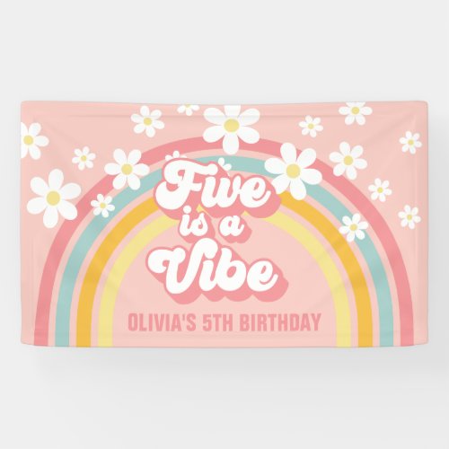 Rainbow Retro Five is a Vibe Groovy 5th Birthday Banner