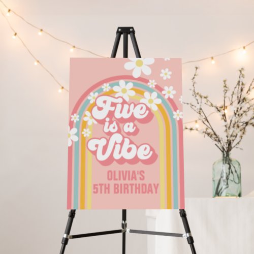 Rainbow Retro Five is a Vibe Groovy 5th Birthday Foam Board