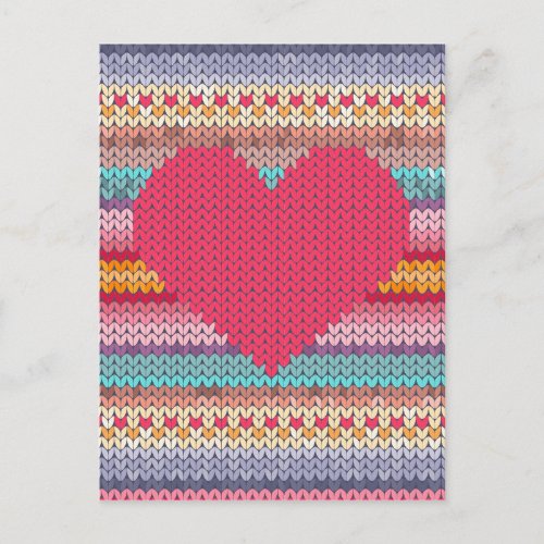 Rainbow retro hearts faux woollen knit valentine holiday postcard