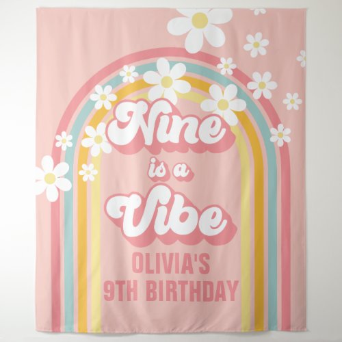 Rainbow Retro Nine is a Vibe Groovy 9th Birthday Tapestry